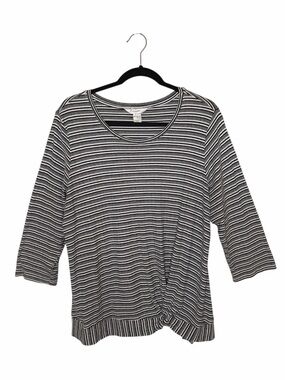 CJ Banks Black White Striped Top 3/4 Sleeve Twist Front Scoop Neck Plus 1X